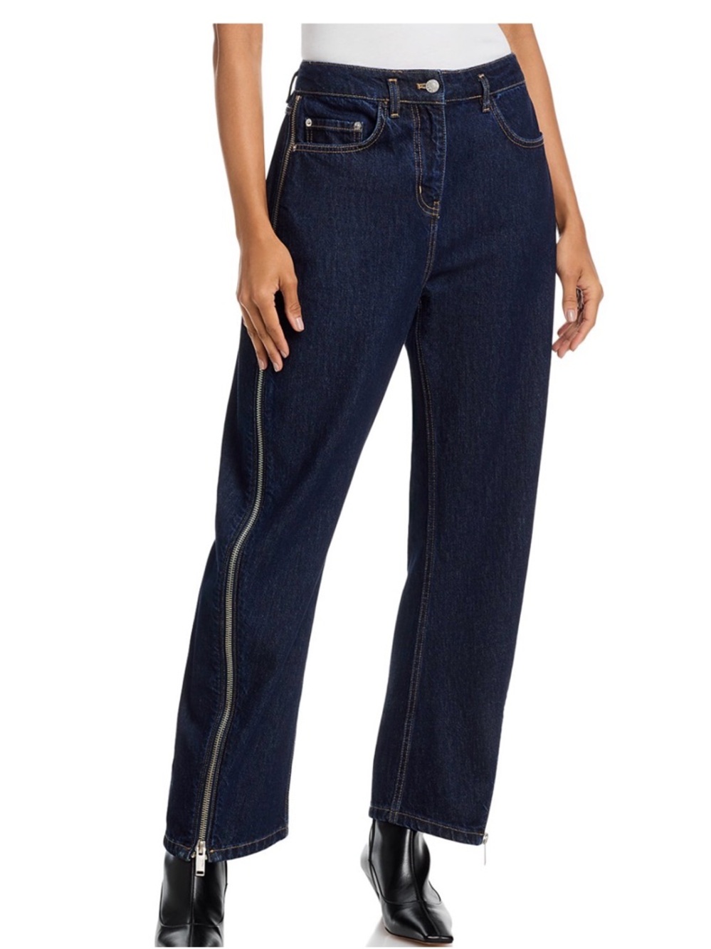 High-Rise Ankle Barrel Jeans with Side Zipper Detail